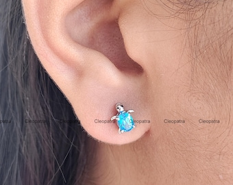 Aquamarine Turtle Earrings: Oval Cut 950 Platinum Studs