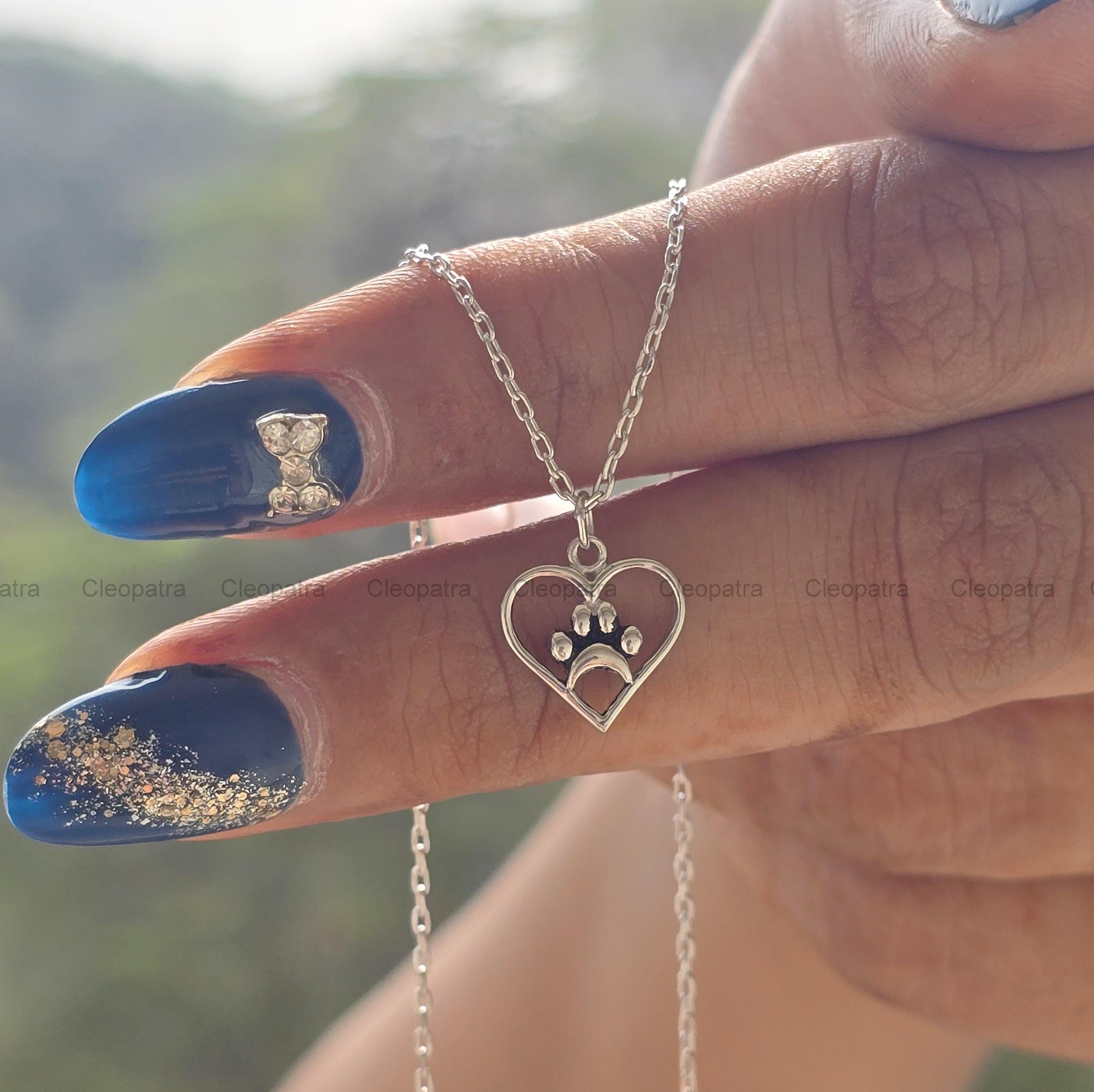 Ciondolo a forma di cuore e zampa di cane in platino - Collana a catena - Italia