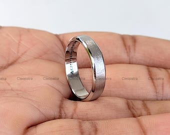 Brushed 10K White Gold Band Ring: Custom Engraved Men's Wedding Band