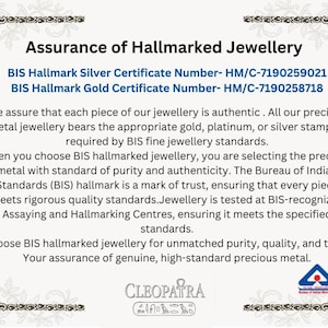 May include: A certificate with ornate borders, assuring the authenticity of hallmarked jewelry. Text includes BIS Hallmark Silver and Gold Certificate numbers, and details about purity and standards.