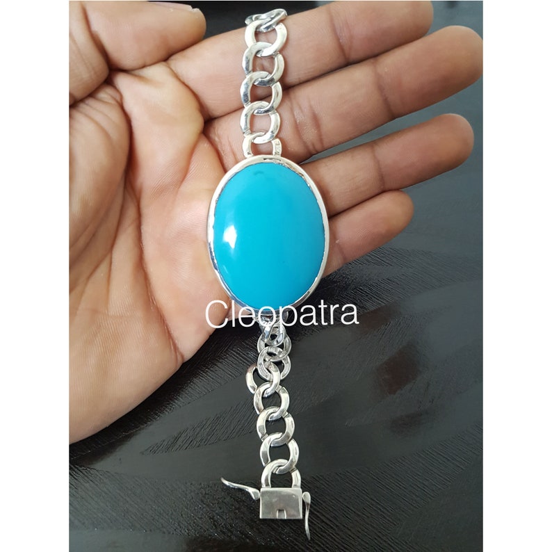 Oval Turquoise 925 Sterling Silver Men/'s Bracelet