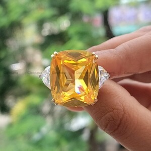 Platinum Cushion Cut Citrine Ring: Trilliant CZ Accents