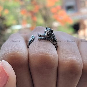 Textured 3D Panther Vintage Animal Ring In Solid 950 Platinum, Antique Jewelry For Women, Open Band Ring, Perfect Gift For Animal Lover's