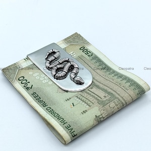 Clip para billetes, tarjetas y dinero de platino 950 para hombre, forma rectangular redondeada con motivo de serpiente en espiral 3D, clip para billetes con diseño de espiral Dargan.