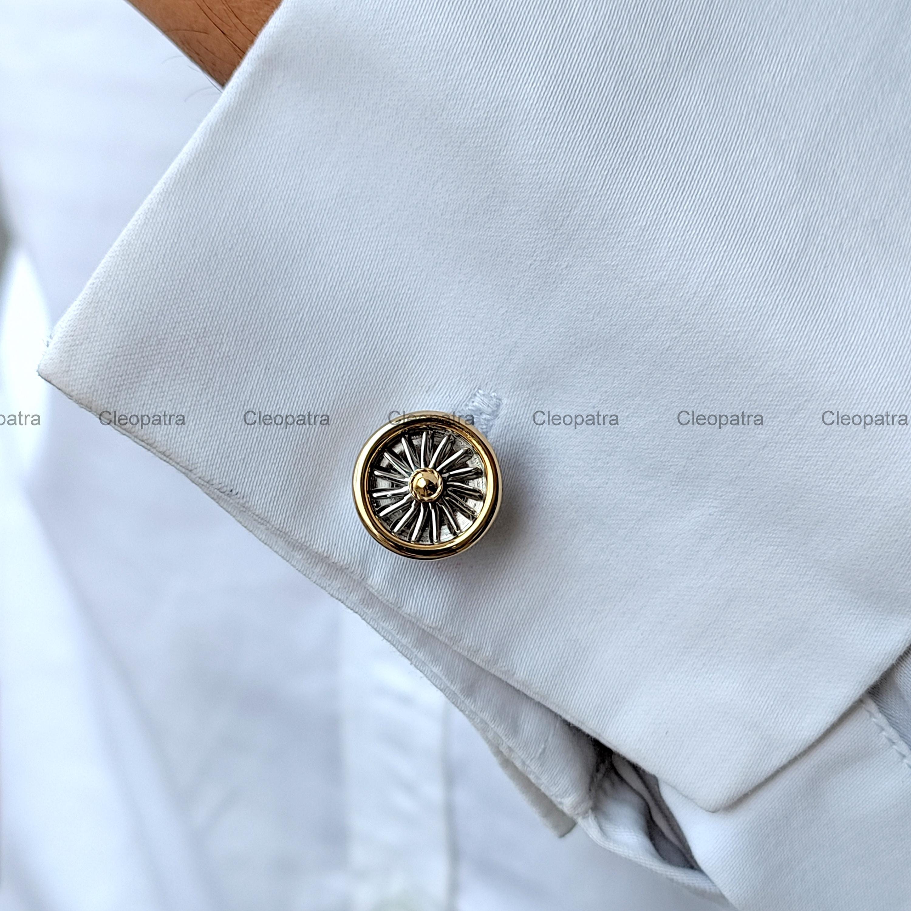 935 Argentium Silver Wheel Spoke Cufflinks: Golden Border, Car
