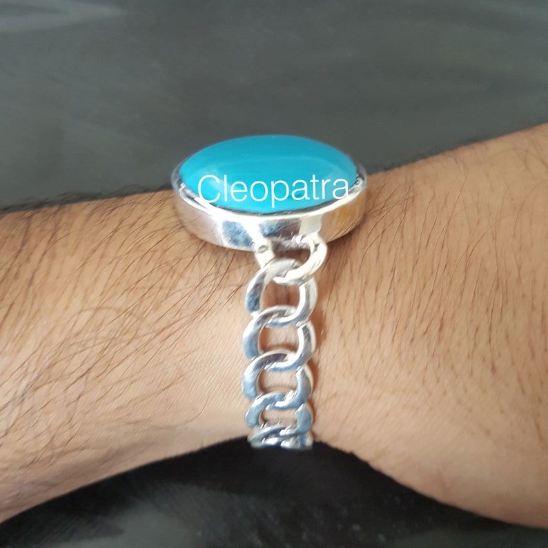 Oval Turquoise 925 Sterling Silver Men/'s Bracelet