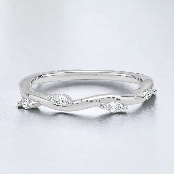 Amazing Leaf Design Marquise Cut Diamonds Solid 10K White Gold Wedding Premium Design Engagement & Anniversary Band In Solid 950 Platinum