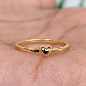 Minimalist Puffy Heart Shape Women&#39;s Ring In 10K Yellow Gold, Everyday Promise Ring, Valentines Day Gift, Gold Jewelry, Causal Wear Ring
