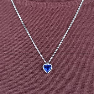 1.25CT Heart Blue Sapphire Necklace: 14K White Gold Halo Pendant