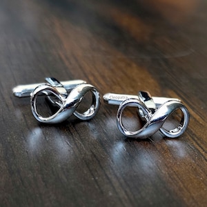 Boutons de manchette infini faits main en or blanc 10 carats - Cadeau de marié