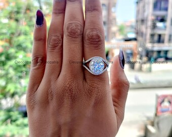 Halo Moissanite Engagement Ring: 935 Argentium Silver Split Shank
