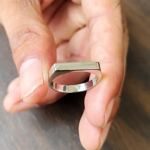 Solid 950 Platinum Plain Bar Signet Ring, Features a Flat Top Adorned With High Polished 950 Platinum Men's Stylish Hip-Hop Ring Unisex Ring