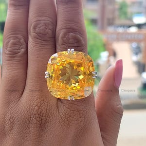 Cushion Cut Citrine Statement Ring: Argentium Silver, White CZ Accents