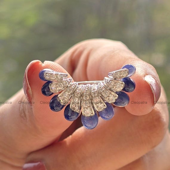 Platinum Sapphire Cubic Zirconia Ring: Floral Art Deco Engagement