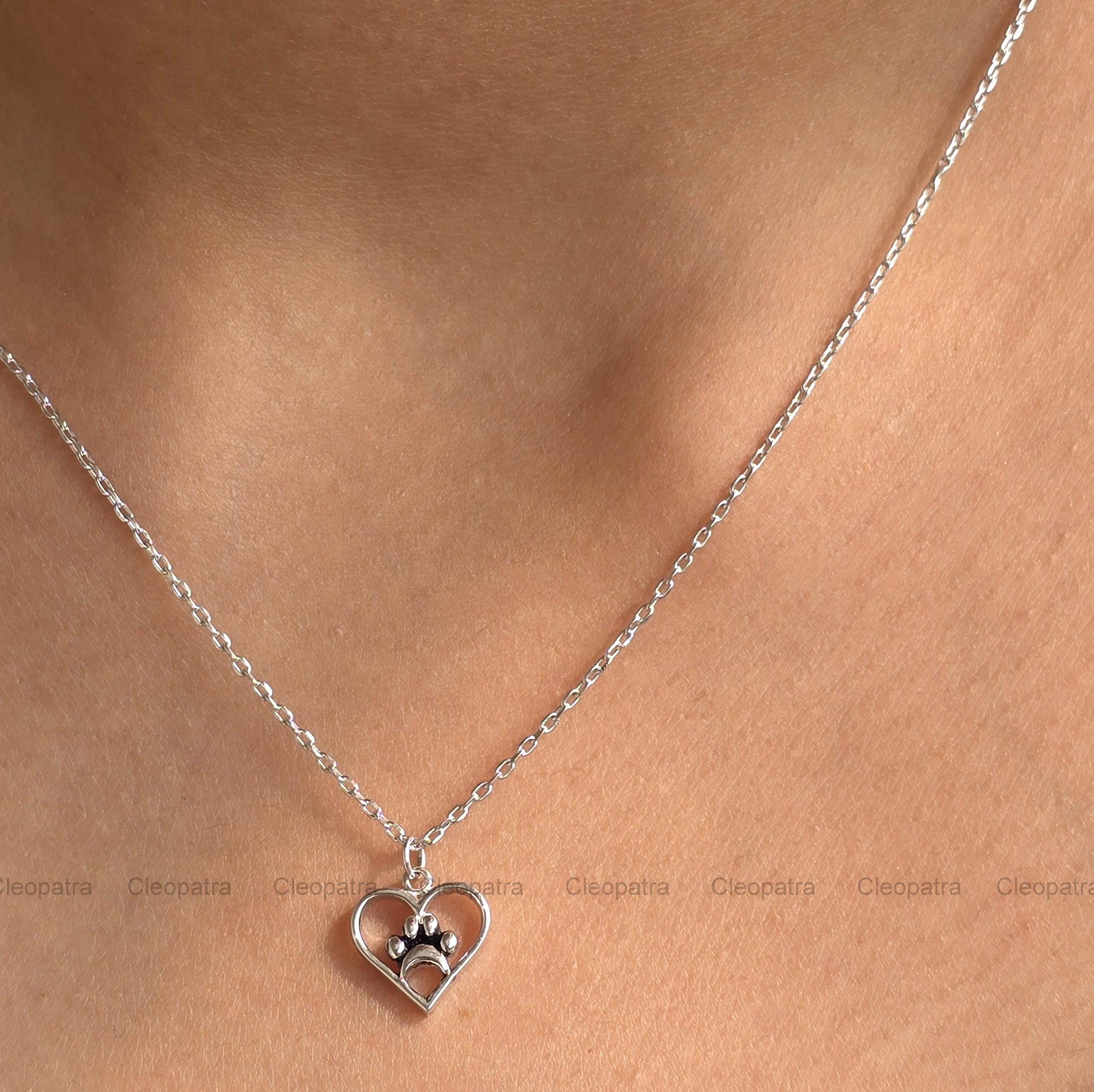 Jovivi Collana con ciondolo a forma di zampa, con ciondolo a forma di cuore, per donne e ragazze, 52.07 cm, Metallo