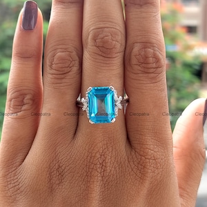 Transparent Aqua Emerald Cut 8.50CT Aquamarine With White Moissanites Ring, Solid 950 Platinum Classic Vintage Women's Wedding Ring