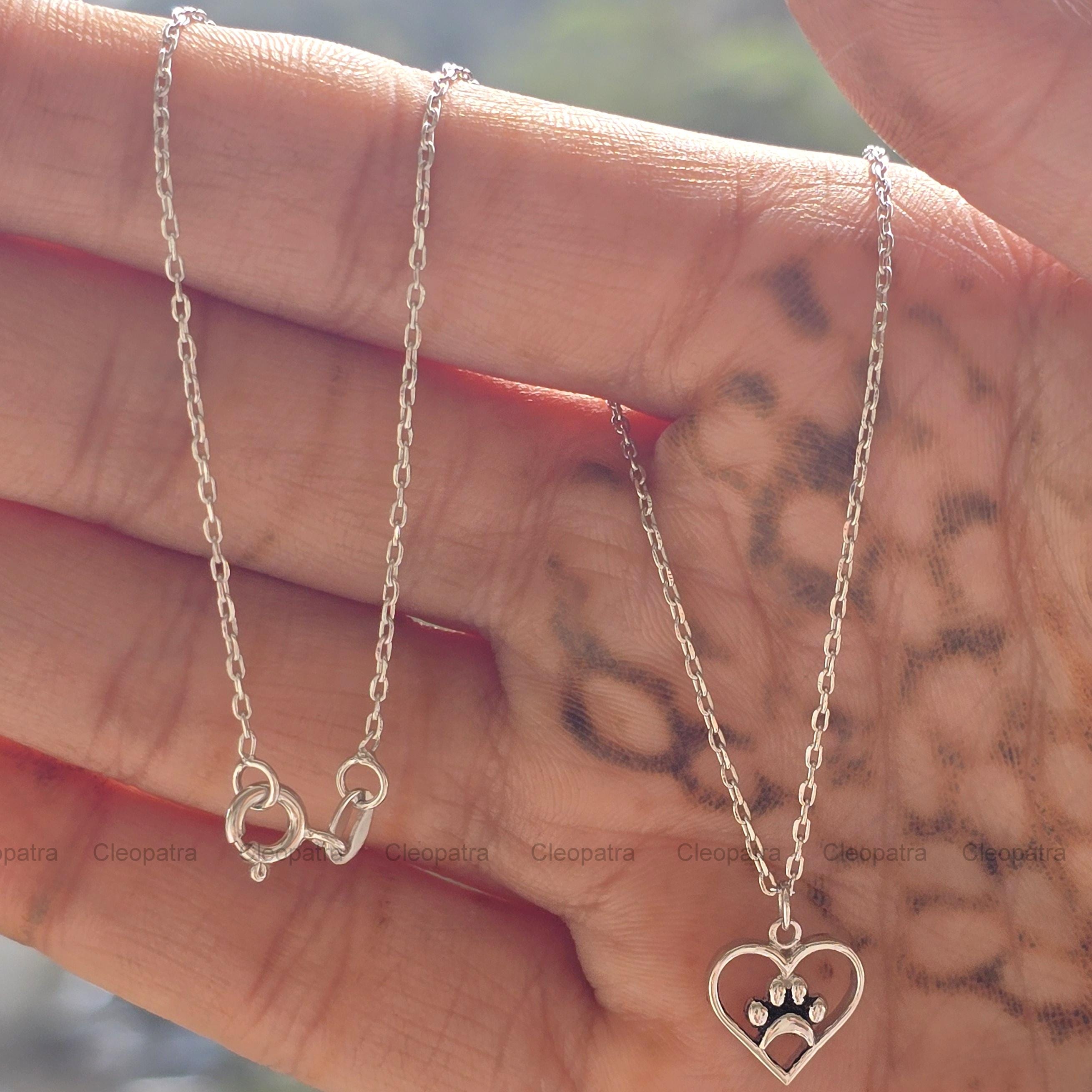 Collana con ciondolo a forma di cuore con impronta di zampa di cane e gatto, amante degli animali, oro e argento - per regalo di compleanno per amanti degli animali - Amante