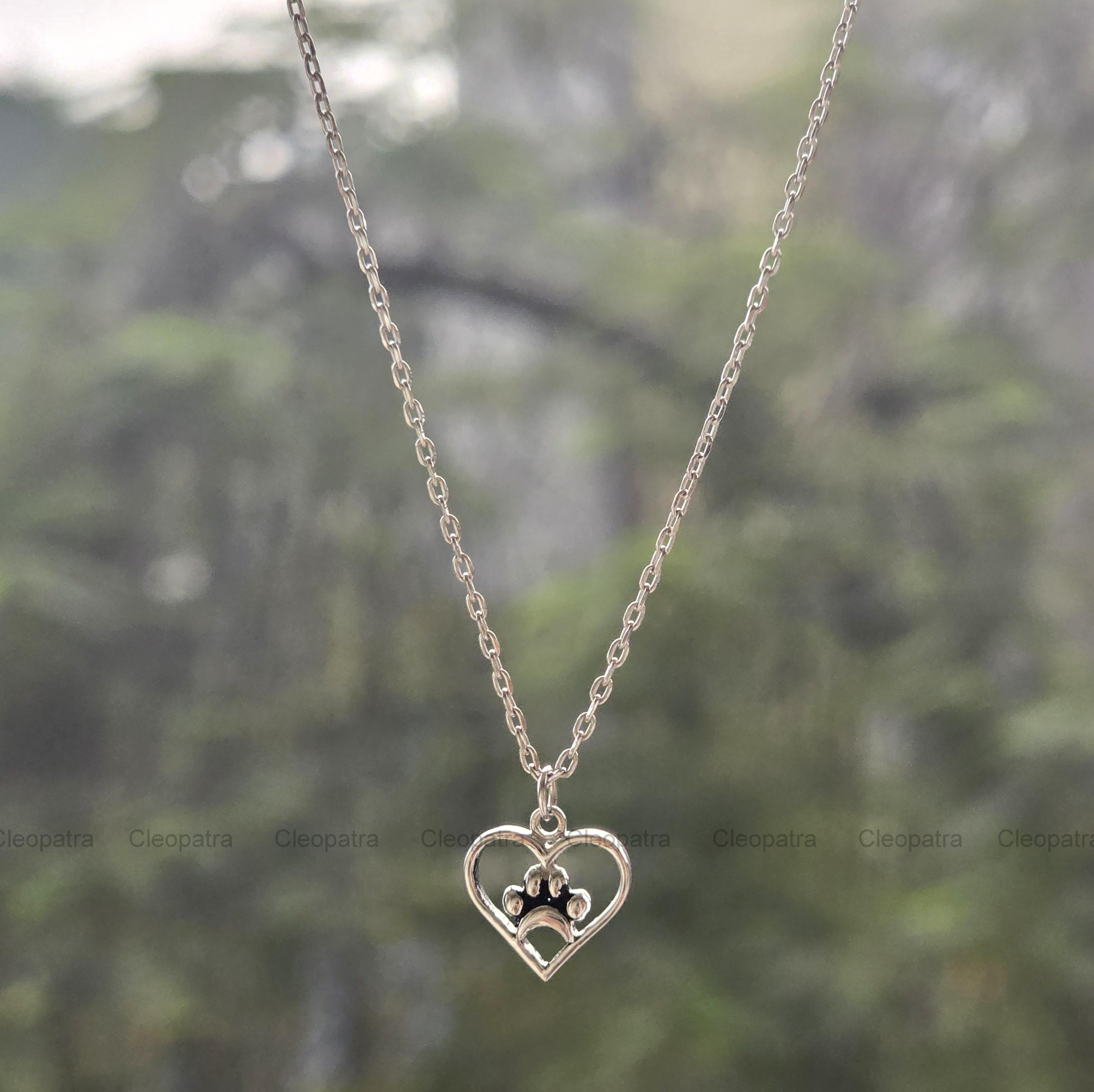 Collana con ciondolo a forma di cuore con impronta di zampa di cane e gatto, amante degli animali, oro e argento - per regalo di compleanno per amanti degli animali - Amante