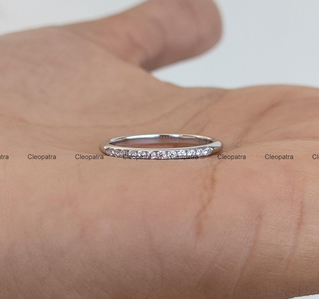 Moissanite Platinum Half Eternity Band: Thin Minimalist Wedding