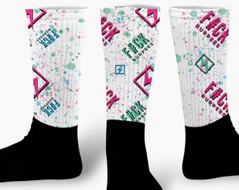 Meias de ginástica F#CK BURPEES estampadas – par de meias retrô com padrão engraçado dos anos 90 – presente de fitness para ele e ela – meias de treino divertidas CrossFitter PT Coach