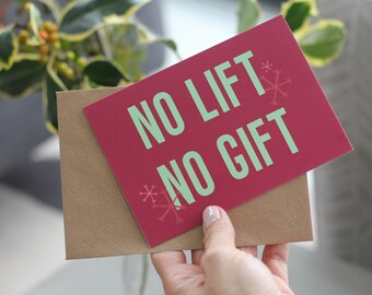 No Lift No Gift Weightlifting Christmas Card - Crossfit Holiday Card - Gym Greetings card gainz bro gym buddy fitness