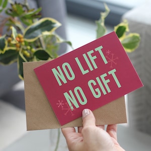 No Lift No Gift Weightlifting Christmas Card - Crossfit Holiday Card - Gym Greetings card gainz bro gym buddy fitness