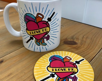 Caneca de fitness - presente divertido de ginástica - I Love P.E. - Presente engraçado para atleta treinador, crossfitter, professor de educação física, instrutor de ginástica - Presente de ginástica personalizado