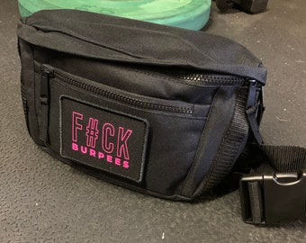 Bolsa de ginástica Molle Tactical Bum Bag - Estilo militar Fanny Pack - FUCK BURPEES Patch FREE - Kit preto caminhada caminhada Personal Trainer Bootcamp