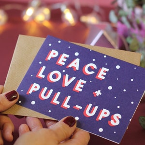 Gym Christmas Card - Peace Love Pull Ups - CrossFit - Gymnastik Fitness Bootcamp Hit - Strong Girls Club Gym Buddy CrossFitter