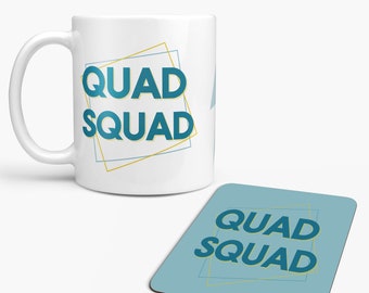 Quad Squad - Presente divertido para academia, levantador de peso, Roller Derby Quads - Nunca pule o dia das pernas, caneca personalizada e conjunto de presente de montanha-russa, treinador de fitness PT