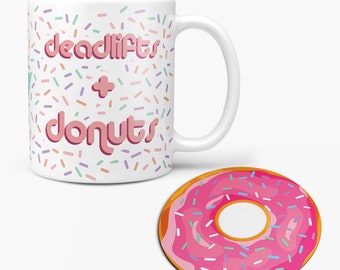 Caneca personalizada de levantamento terra e donuts - presente divertido de fitness para ele, seu treino de aniversário engraçado WOD Gym levantamento de peso Crossfitter bolo de donut