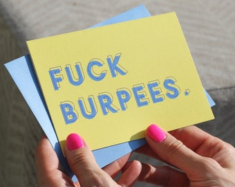 Cartão de felicitações de aniversário da academia Fuck Burpees para fã de fitness funcional - Bootcamp Hitt Adult PE amante - Workout PT Coach Training Instructor