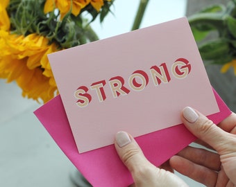 Gym Birthday Card - "Strong" - Gym Gift - Birthday Card for Her - Women's Pink Personal Trainer Card - Strong Weight Lift Gift Girl Birthday
