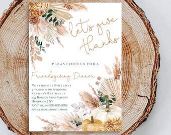 Let's Give Thanks Invitation,Friendsgiving Dinner,Thanksgiving Dinner,Digital Download, Printable Invite, Boho Fall Invitation, ORG-PUM