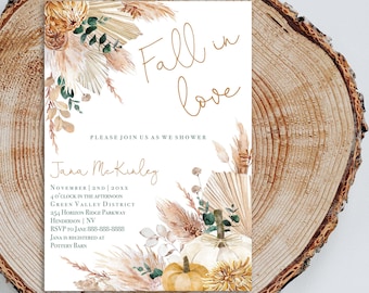 Fall In Love Bridal Shower Invitation, Boho Fall Invitation, Digital Invitation, Editable Template, Fall Bridal Shower, ORG-PUM