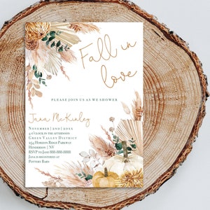 Fall In Love Bridal Shower Invitation, Boho Fall Invitation, Digital Invitation, Editable Template, Fall Bridal Shower, ORG-PUM image 1