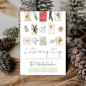 Let&#39;s Wrap It Up Invitation, Gift Wrapping Party, Christmas Gift Wrapping Invite, Holiday Party, Instant Download, Editable, Printable