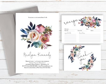 Bridal Shower Invitation Set, Boho Floral Bridal Shower Invitation, Editable Bridal Shower Invitation, Invitation Template, DUS-COL