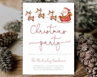 Santa Claus and Reindeer Invitation, Christmas Party Invite, Minimalistic Invitation, Editable, Printable, Instant Download,Digital Download