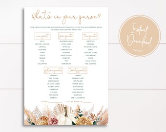 What's in Your Purse Baby Shower Game, Baby Shower Printable, Digital Download, Instant Download, Bridal Shower Game, Printable, ORG-PUM