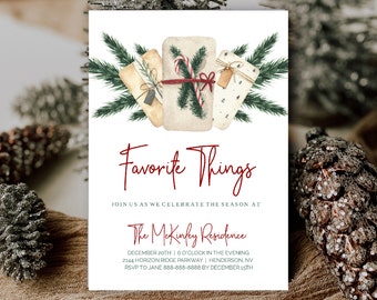 Favorite Things Invitation, Christmas Party Invite, Holiday Party, Editable, Printable, Digital Download,Instant Download,Edit With Templett