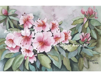 Aquarellbild *Rhododendron* handgemalt 24 x 36 cm kein Druck