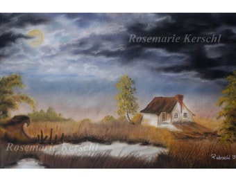 Pastellkreidebild *Gewitterstimmung* Landschaft 43 x 30 cm Querformat handgemalt kein Druck