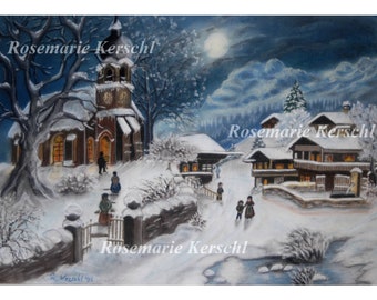 Pastellkreidebild *Winter Nostalgie* Pastellkreidebild handgemalt 35 x 50 cm in Querformat kein Druck