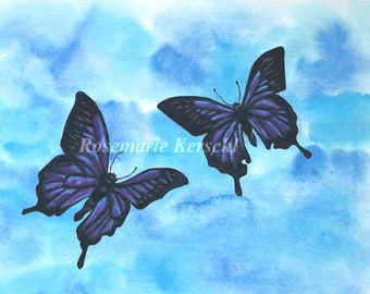 Aquarellbild *Schmetterlinge* 24 x 32 cm groß in Querformat handgemalt kein Druck