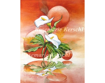 Aquarellbild *Calla und Kugeln* handgemalt 40 x 30 cm in Hochformat kein Druck