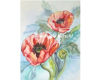 Aquarellbild *Wilder Mohn* handgemalt 24 x 19 cm Hochformat kein Druck