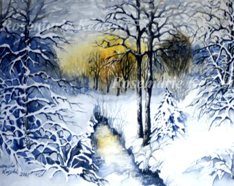 Aquarellbild *Winterwald* handgemalte Landschaft 30 x 40 cm in Querformat kein Druck
