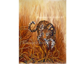 Aquarellbild *Leopard* handgemalt 70 x 50 cm in Hochformat kein Druck