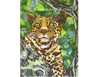 Aquarellbild *Jaguar* handgemalt 35 x 24 cm in Hochformat kein Druck